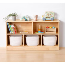 OOOK Rubber Wood Children's Shelf, Toy Cabinet, Bookcase with 2 Large Compartments and 3 Small Compartments, Toy Shelf for Children's Room, Playroom and Nursery, 110 x 30 x 60 cm