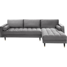 invicta INTERIOR Elegant Corner Sofa Cosy Velvet 260 cm Grey Velvet Spring Core 3-Seater Sofa Velvet Look Corner Sofa Couch