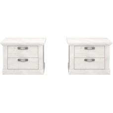 FORTE Kashmir Bedside Table with 2 Drawers, Set of 2, Wood Composite, Pine White, 45.1 x 67.2 x 48.9 cm