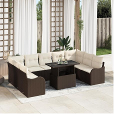 Rantry 10-teiliges Garten-Sofa-Set mit Kissen in Braun und Creme, 2-Sitzer Garten-Sofa mit Kissen in Braun Gartenlounge Model3348524