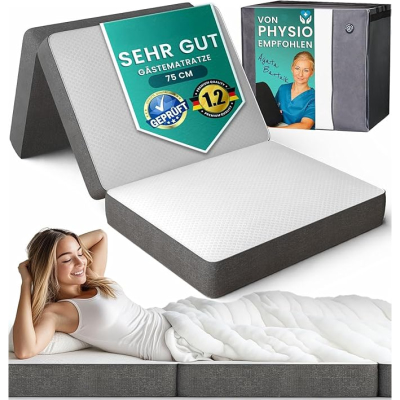 DYNMC you Folding Mattress, Foldable Guest Mattress, Medium Hard H3, Very Good Test Results, Oeko Tex Certified, Foldable Guest Bed with Bag, Oeko TEX Standard, Floor Mattress, 75 x 195 x 14 cm