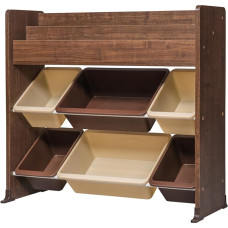 Iris Ohyama, ETHR-26 Toy Shelf, Furniture, Children's Library, Organiser, Game Boxes, Books/6 Removable Plastic Boxes, Playroom, Bedroom - Kids Toy Rack - Brown