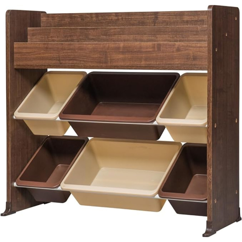 Iris Ohyama, ETHR-26 Toy Shelf, Furniture, Children's Library, Organiser, Game Boxes, Books/6 Removable Plastic Boxes, Playroom, Bedroom - Kids Toy Rack - Brown
