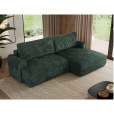 MKS MEBLE Tono L Shape Sofa with Sleep Function, Living Landscape L-Shape, Sofa Bed with Bed Box, Sofa Bed - Tono L - Green Cord - Right