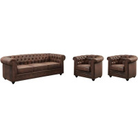 Vente-unique Chesterfield Sofa with 3 Seats and 2 Armchairs in Antique Leather Look Microfibre