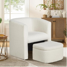 Barrel-Akzentstuhl mit Stauraum, cremefarbener Akzentstuhl für Wohnzimmer, Fasssessel, gepolstert, moderner Seitenstuhl, Einzelsofa für kleine