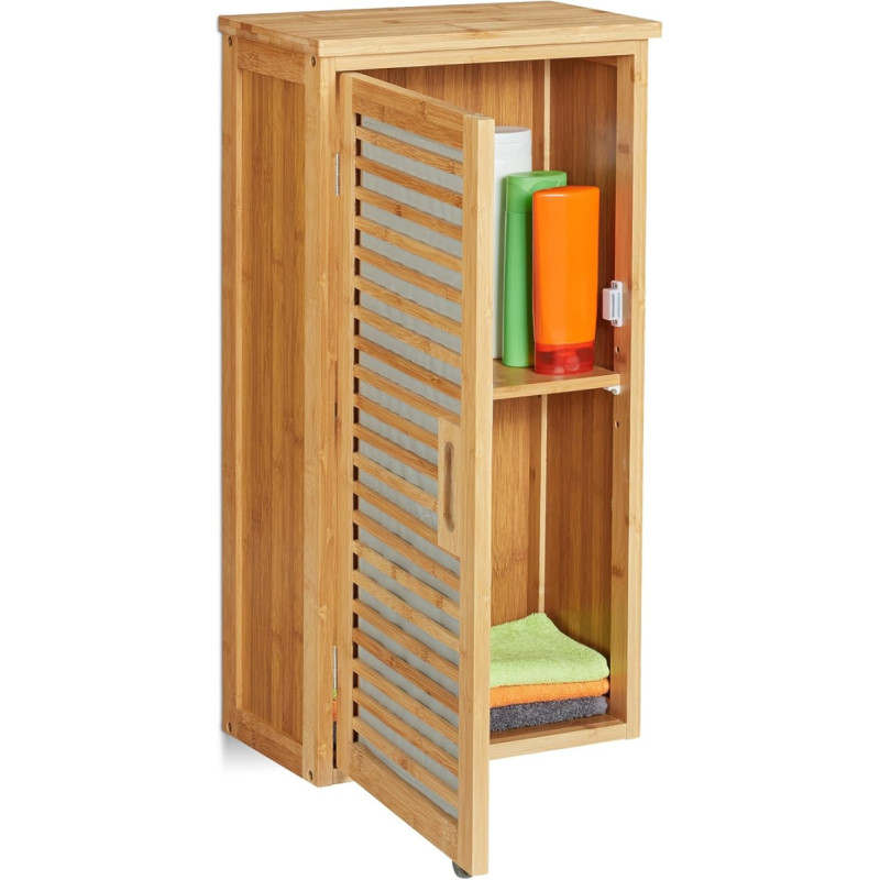 Relaxdays Bathroom Wall Cabinet, Bamboo, 2 Compartments, Height-Adjustable Shelf, Bathroom Cabinet, H x W x D: 66 x 35 x 20 cm, Natural, Pack of 1