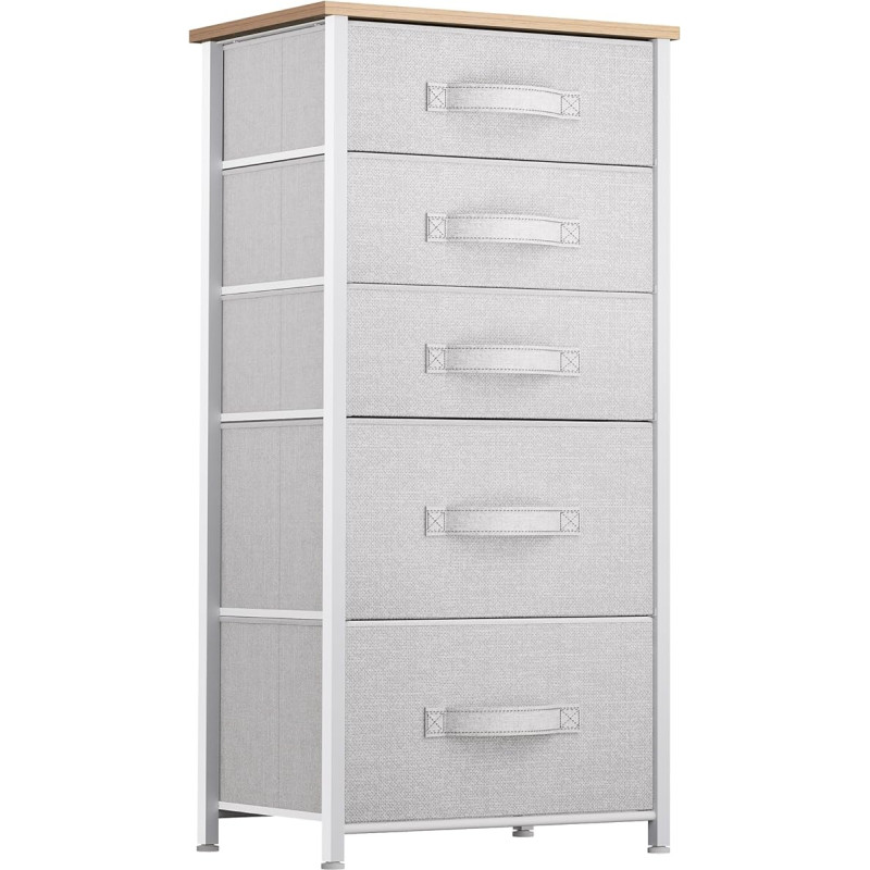 YITAHOME Chest of Drawers with 5 Drawers, Cupboard, Fabric Drawers with Handles, with Sturdy Steel Frame, Durable, Light Grey