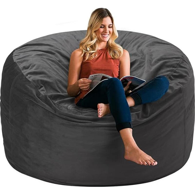 HABUTWAY 3ft Soft Memory Foam Bean Bag with Fluffy Removable Microfiber Cover Giant Fur Bean Bag Chair Hexagonal Spong Filling (Grey)