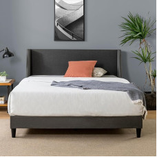 Zinus Evelyn Bed 140 x 200 cm - Height 25 cm - Padded Bed Frame with Wide Wingback Headboard - Dark Grey