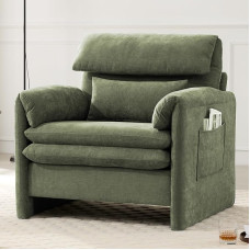 Übergroßer Akzentstuhl, tiefer Sitz, bequemer Lounge-Sessel für Erwachsene, Wohnzimmer, Schlafzimmer, Büro, Wohnung – bequemer Stuhl, weiches Chenille-Material, einfache Installation, Grün