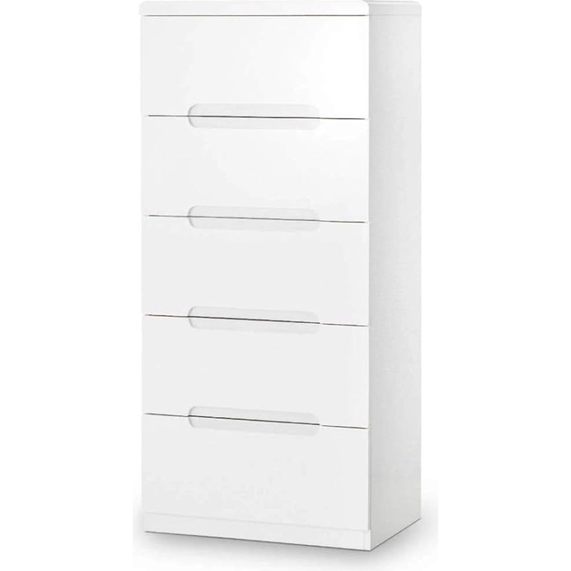 Julian Bowen Manhattan High Gloss 5-Drawer Narrow Chest, Wood, White