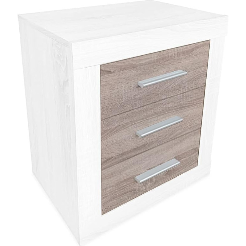 DUÉRMETE ONLINE Nordic Style Bedside Table with 3 Drawers, Practical and Elegant Design, Wood, Wood, Grey, 50 cm (W) x 60.5 cm (H) x 34.5 cm (D)