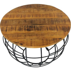 Amago home Bassano Coffee Table Living Room Table Round Diameter 55 cm Metal Frame Table Top Solid Wood Colour Brown