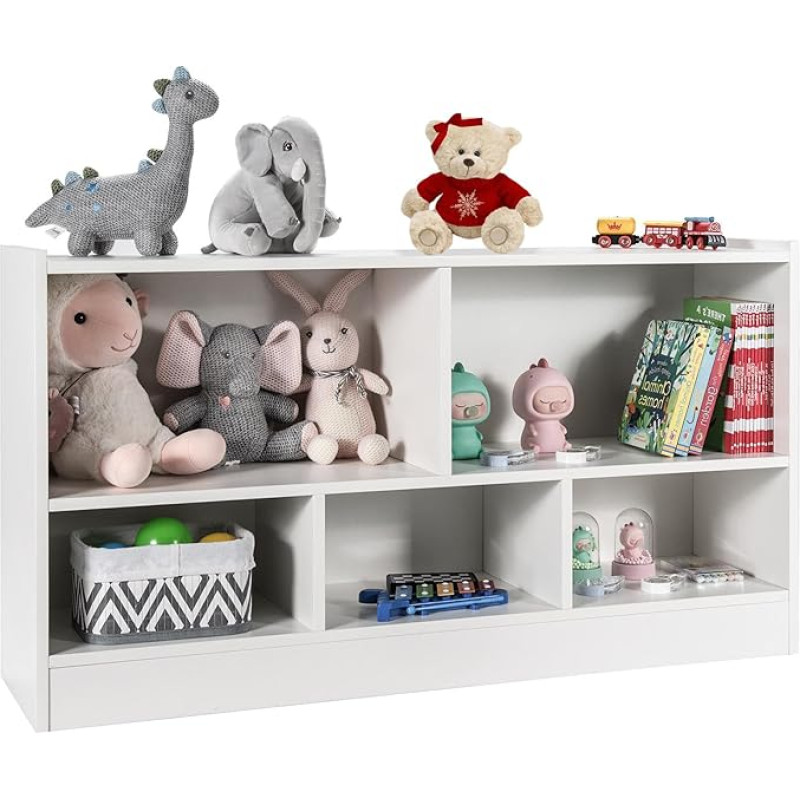 HONEY JOY Spielzeug-Organizer für Kinder, 5 Abschnitte für Kindergarten, offenes Holzregal mit 2 Ebenen für Klassenzimmer, Spielzimmer und Kindergarten, Garten