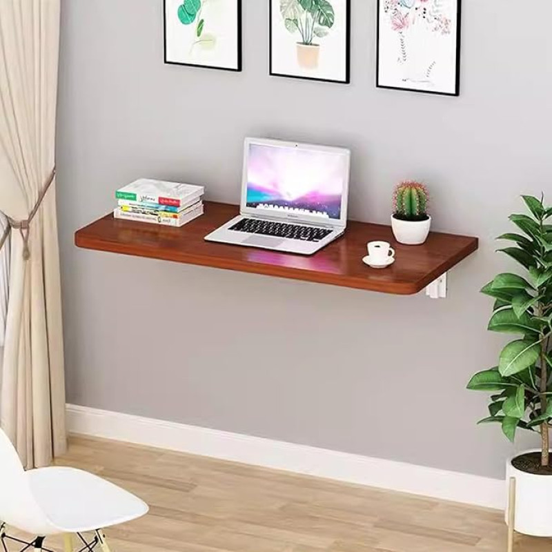 Wandmontierter Klapptisch, platzsparend, Küchentisch, kinderfreundlich, Laptop-Schreibtisch, Esstisch, Schreibtisch, tiefe Holzmaserung, 90 x 40 cm, ideal für kleine Räume