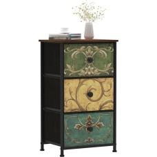 VEDECASA Bedroom Chest of Drawers with 3 Fabric Drawers, Narrow Bedside Table, Storage Unit for Closet, Bedroom, Living Room, Half Way, Sturdy Metal Frame, Wooden Top