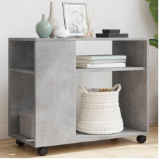 SDWEHO7 Side Table with Wheels, Bedside Table with 2 Shelves, Small Table for Living Room, Bedroom, Office, Concrete Grey, 70 x 35 x 60 cm, Wood Material
