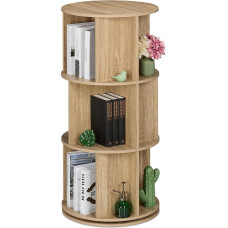 Relaxdays Rotating Bookcase 15 Compartments H x D 104 x 50 cm Wood Effect Rotating Shelf for Books & DVDs Book Tower Natural