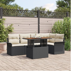 Rantry 6-teiliges Garten Sofa Set mit Kissen aus schwarzem Poly-Rattan, 2-Sitzer Garten Sofa mit Stauraum & Kissen aus schwarzem Poly-Rattan Gartenlounge Model3358070