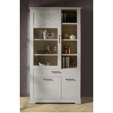 Forte Rockhampton 100 110 Modern Living Room Display Cabinet with 2 Doors, 1 Glass Door, 1 Drawer, Standing Display Cabinet White, Composite Wood, Pine White Wood Decor, 108.2 cm Wide x 206.2 cm High