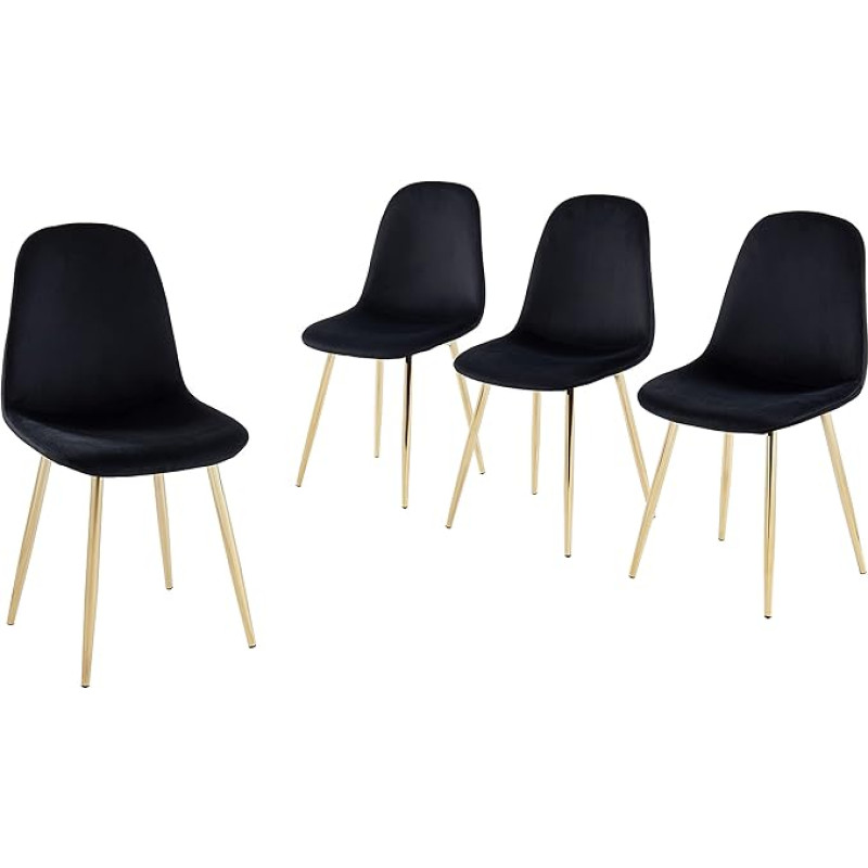 BAÏTA Lena Or Set of 4 Black Velvet Chairs, Length 44 cm
