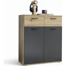 Liam Children's Room Chest of Drawers in Artisan Oak Look, Graphite - Modern Chest of Drawers with Drawers and Lots of Storage Space - 80 x 95 x 38 cm (W x H x D)