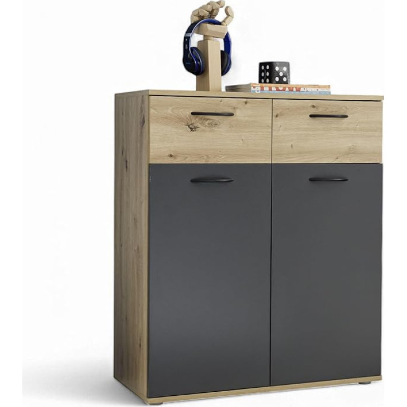 Liam Children's Room Chest of Drawers in Artisan Oak Look, Graphite - Modern Chest of Drawers with Drawers and Lots of Storage Space - 80 x 95 x 38 cm (W x H x D)