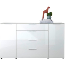 Stella Trading Santorin Sideboard White 180 cm Wide with Glass Front, Cabinet Body in White with Glass Top Shelf and Drawers for Your Living Area 180 x 99 x 40 cm (W x H x D)