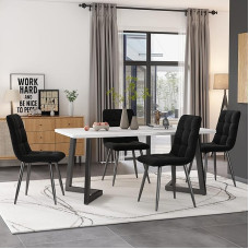 Gegtuon Dining Table with 4 Chairs 117 x 68 cm for 4 People, 5-Piece Table, Living Room Table with Black Table Legs, Modern Kitchen Table, Rectangular Dining Set for Kitchen, Dining Room, Velvet