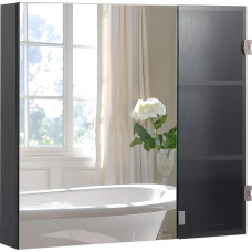 HollyHOME Bathroom Mirror Cabinet, 75 x 70 x 13 cm, Mirror Cabinets, Mirror and Glass Door, 2 Doors, Adjustable Shelf, Bathroom Cabinet, with Mirror, Medicine Cabinet, Hanging Bathroom Cabinet, Black