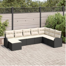Rantry 8-teiliges Garten Sofa Set mit Kissen in Schwarz Poly Rattan, 2-Sitzer Garten Sofa mit Stauraum & Kissen in Schwarz Poly Rattan Gartenlounge Model3354826