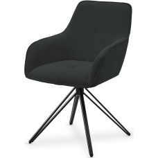 Juskys Clyde Swivel Chair with Armrest and Fabric Cover - Dining Room Chair Modern - Upholstered Chair Dining Room - 120 kg Load Capacity - Cord Chair Dark Grey