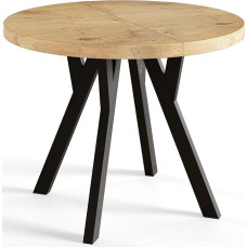 AlpiMeble OVO Round Dining Room Table Extendable Table Diameter 80 cm to 130 cm Living Room Table Lancelot with Black Wooden Legs