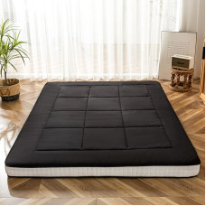 MAXYOYO Futon Mattress, Padded Japanese Floor Mattress, Quilted Bed Mattress Topper, Extra Thick Foldable Sleeping Mat, Breathable Floor Lounger, Guest Bed (Single Bed, Black)