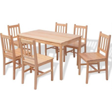 Festnight 7-Piece Dining Set with Dining Room Table + 6 Dining Chairs Kitchen Table Dining Room Chair Dining Table Set Pine Wood Brown