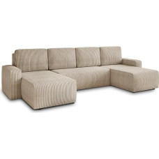 Roma Living Landscape with Sleep Function, U-Shape Couch, Sofa Bed with Bed Box, Couch Granite with Bed Function, Big Sofa, Cord Fabric (Beige (Poso 100))