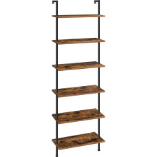 HOOBRO 6-Tier DIY Bookcase, Industrial Ladder Shelf, Chipboard Shelf, Vertical Standing Shelf, with Stabilizing Metal Frame, for Home Office, Living Room, Dark Brown EBF65CJ01