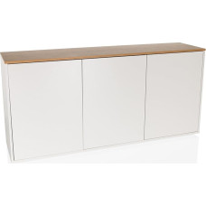 hjh LIVING KELO S Sideboard with 3 Doors, 160 x 40 x 76 cm, Push-to-Open, Handle-Free Design, Lots of Storage Space, White/Oak