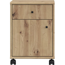 Forte Tempra 2 Rolling Containers with 1 Door and 1 Drawer, Wood Material, Artisan Oak Decor, W x H x D: 38.6 x 54.2 x 42 cm