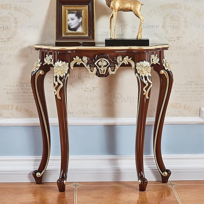 Holz Living Zimmer Konsolentisch,Eintrag Akzent Tisch,Scharrow Side Tisch,Moderne Konsole Sofa Tisch,Behind Couch Tisch,für Hallway, Foyer, Eingang(Walnut+Gold,110cm/43.3in)