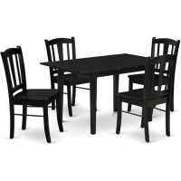 East West Furniture NFDL5-BLK-W 5-teiliges Küchentisch-Set für 4 Personen, bestehend aus einem rechteckigen Esstisch mit Schmetterlingsblatt und 4 Esszimmerstühlen, 81,3 x 137,2 cm, Schwarz