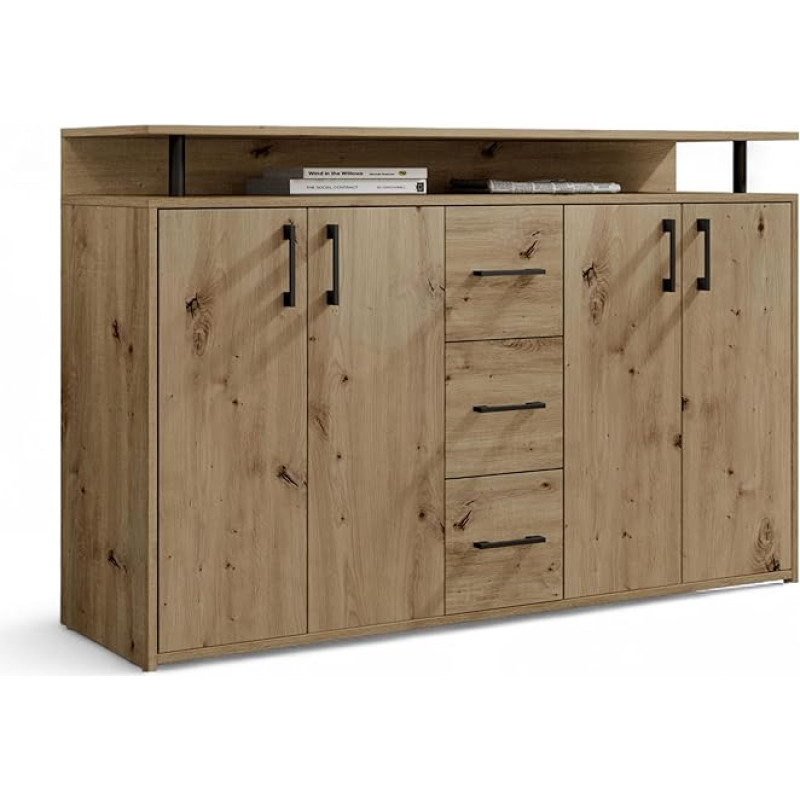Drift Highboard with Shelf in Artisan Oak Look, Modern Living Room Cabinet with Drawers and Lots of Storage Space for Your Living Area, 139 x 90 x 34 cm (W x H x D)