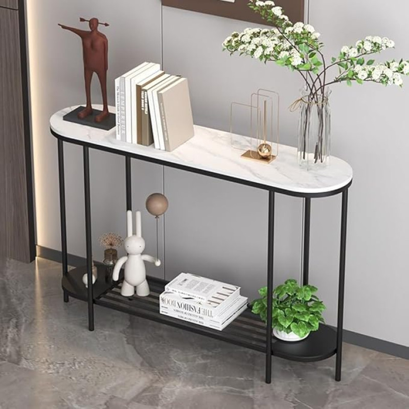 IYUESQ Rechteckiger Konsolen-Sofatisch, Eingangstisch, Moderne schmale Flurtische mit Regalen, 2-stufiger Stauraum für Flur-, Eingangs- und Wohnzimmermöbel (schwarz, 100 cm)