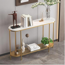 IYUESQ Rechteckiger Konsolen-Sofatisch, Eingangstisch, Moderne schmale Flurtische mit Regalen, 2-stufiger Stauraum für Flur-, Eingangs- und Wohnzimmermöbel (Gold, 120 cm)