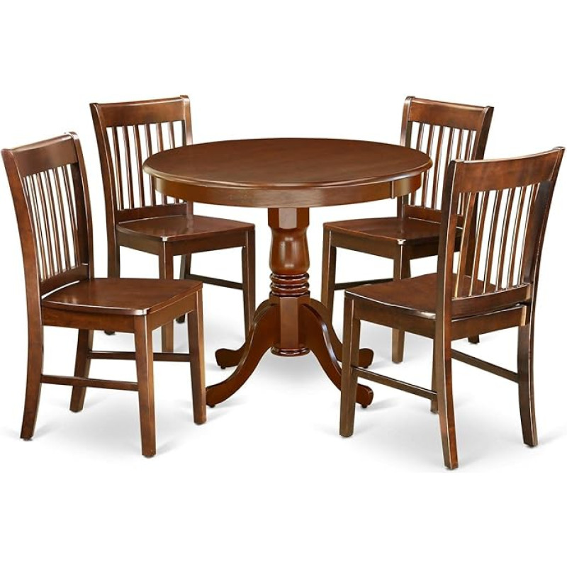 East West Furniture ANNO5-MAH-W 5 Piece Set Includes Round Dining Table with Base and 4 Wooden Chairs 36