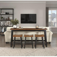 Lexicon for 3, Small Kitchen Island Table with 3 Saddle Bar Stools 4-Piece Dining Table Set for Breakfast Nook, Living Room, Apartment, Wood Rubberwood, Black/Brown, Counter Height