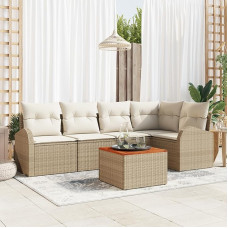 Rantry 6-teiliges Garten Sofa Set mit Kissen, Beige, Poly Rattan, Akazie Gartenlounge Model3347582