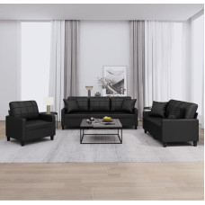 Festnight 3-2-1 Sofa Set, Lounge Sofa, 3-Seater Sofa + 2-Seater Sofa + Armchair, Faux Leather, Sofas & Couches, Sofas for Living Room, Bedroom, Office, Home, Black