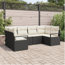 Rantry 6-teiliges Garten Sofa Set mit Kissen Schwarz Poly Rattan, 2-Sitzer Garten Sofa mit Kissen Schwarz Poly Rattan Gartenlounge Model3346517